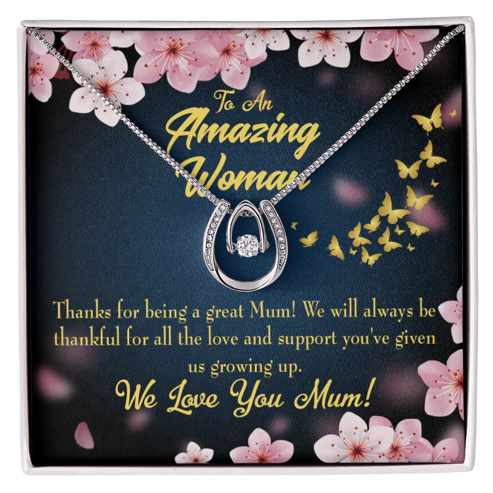Mom Great Mum Lucky Horseshoe Necklace Standard Box
